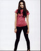 Nina Dobrev photo print in pink shirt and black pants