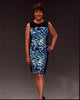 Ivonne Coll in black and blue dress photo print