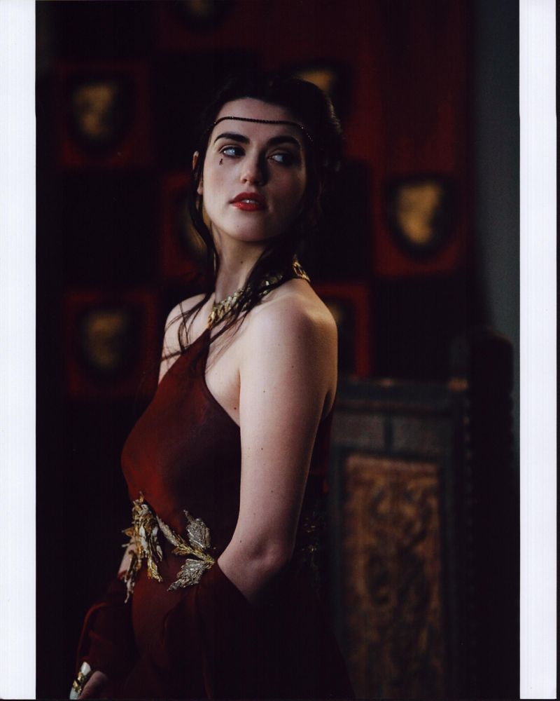 Katie McGrath wearing a red and gold dress in Merlin photo print