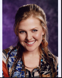 Ashley Jensen vibrant headshot photo print in multi-colored top