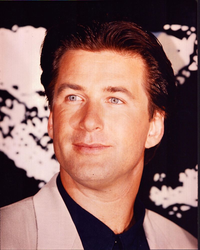 Alec Baldwin close-up photo print in tan blazer, showcasing elegance and charm.