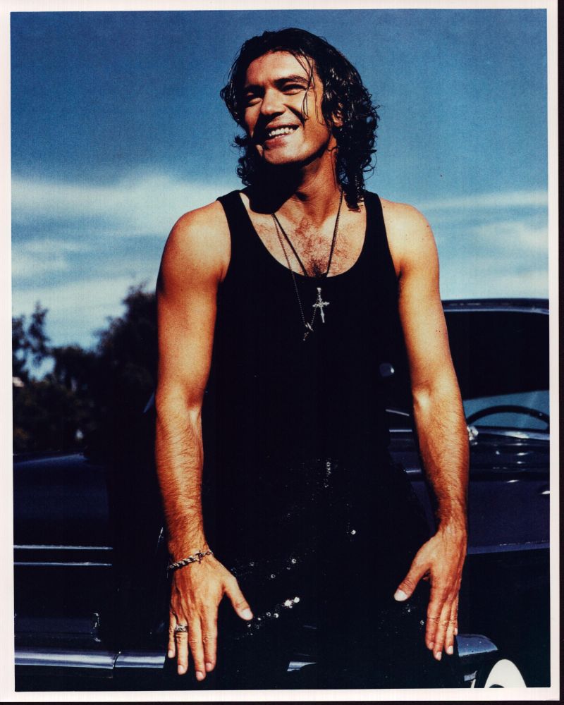Antonio Banderas photo print smiling in black tank top and sequin pants