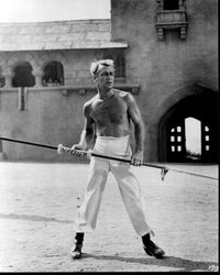 Black and white photo print of Alan Ladd with spear in Desert Legion