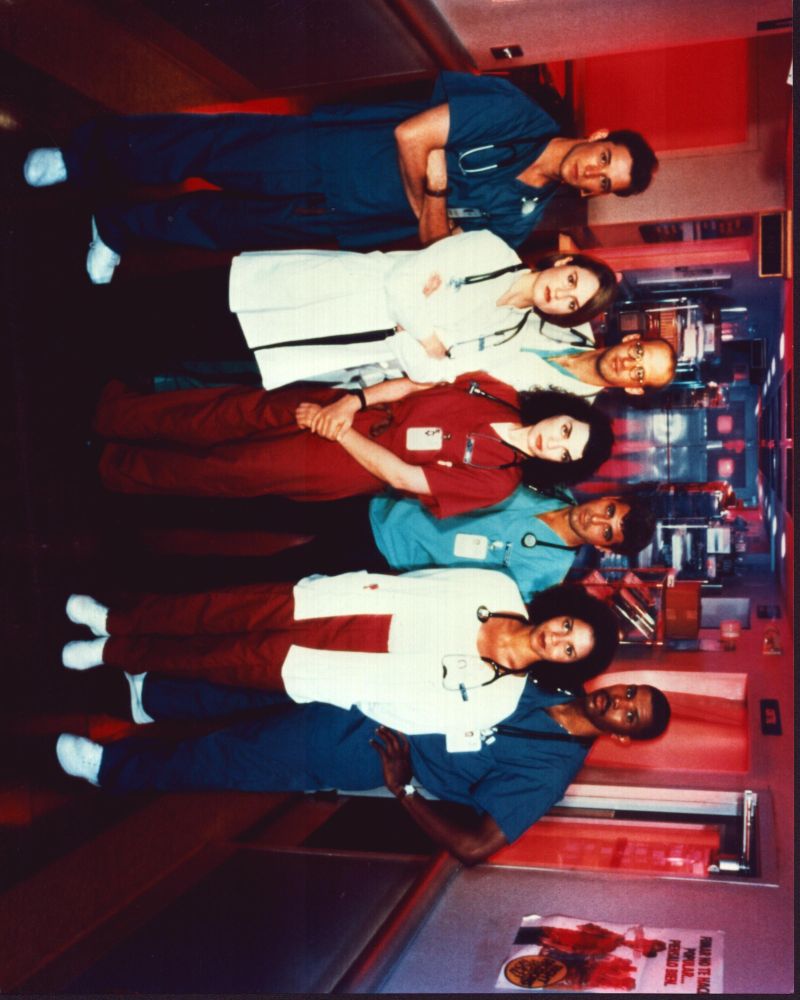 E.R. Cast in Hallway with Red Lights Photo Print
