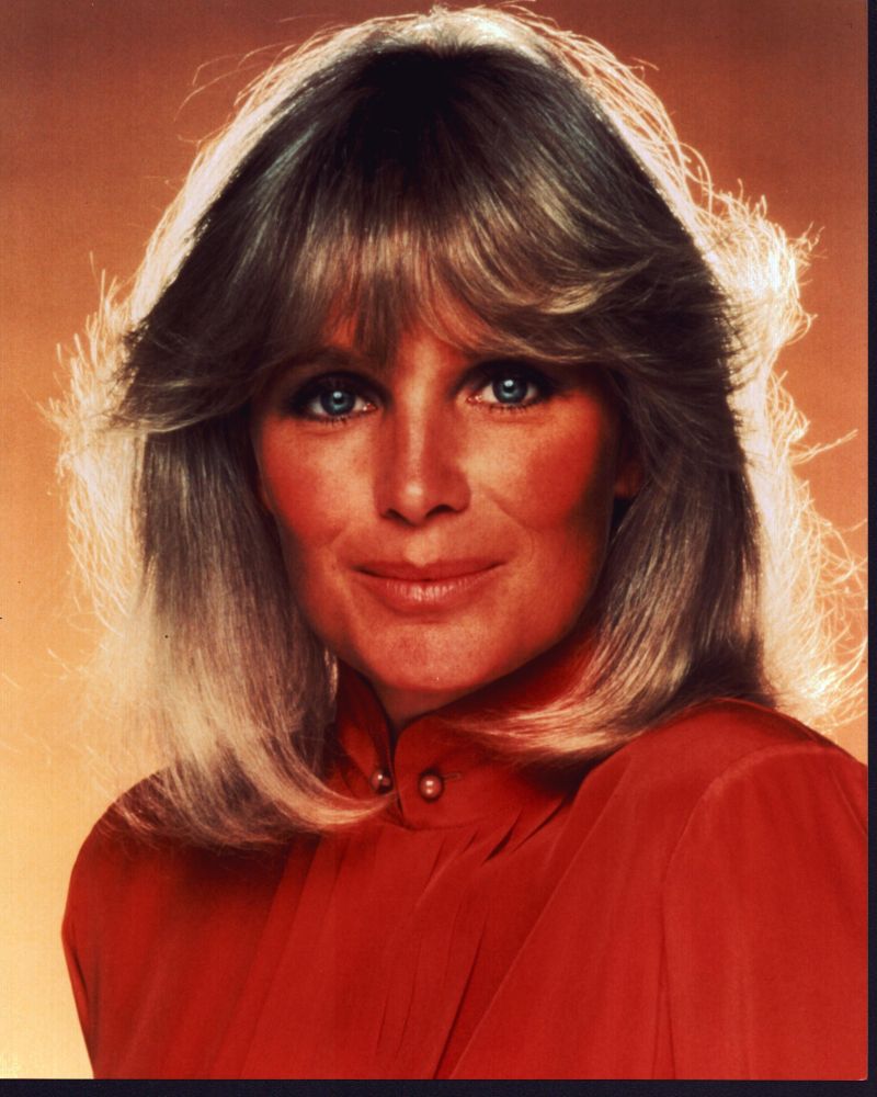 Linda Evans head shot photo print in red top