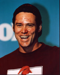Jim Carrey photo print at Teen Choice Awards, showcasing his unique style with acne and braces.