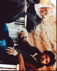 Alec Guinness and George Lucas on set of Star Wars: Episode IV - A New Hope photo print.