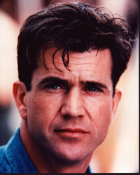 Mel Gibson close-up photo print in denim shirt, vibrant colors