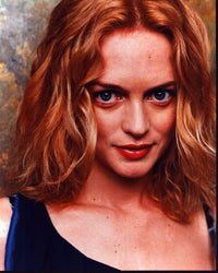 Close-up photo print of Heather Graham in a blue tank top.