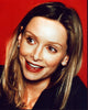 Calista Flockhart photo print in black top with red background