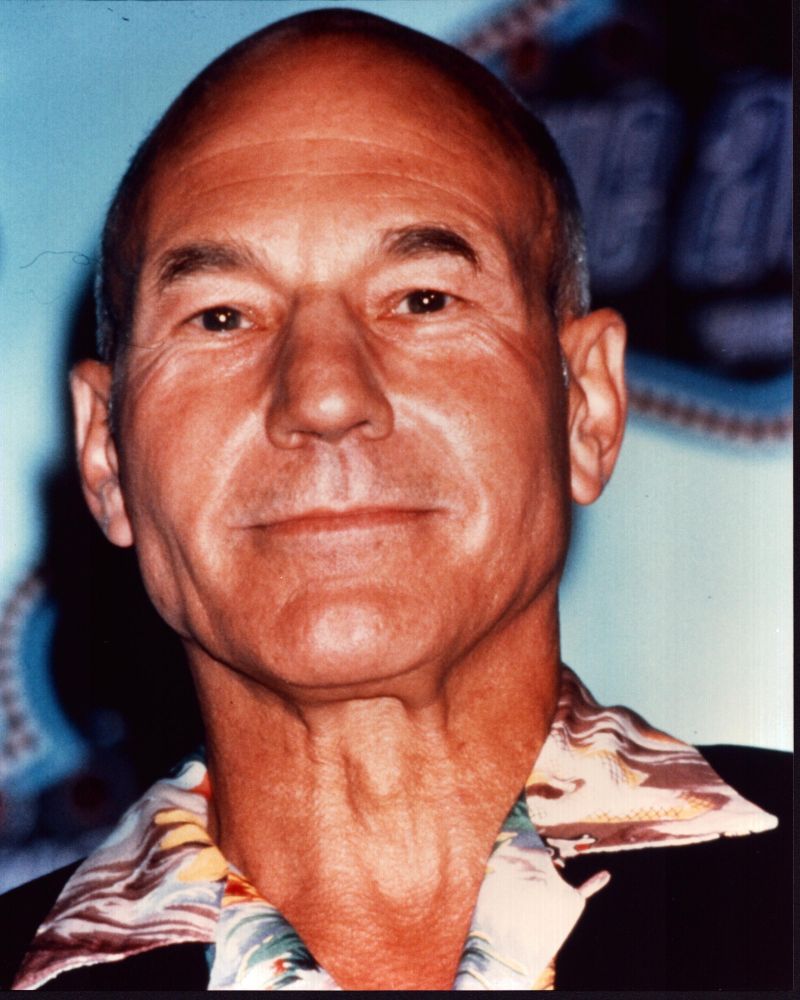 Patrick Stewart close up photo print in multicolored shirt