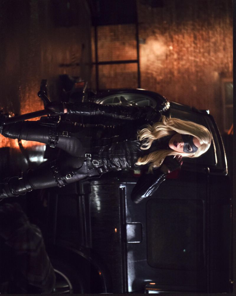 Katie Cassidy as Black Canary in black leather outfit photo print