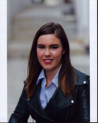 Celeste Cook headshot photo print in leather jacket, available in multiple sizes.