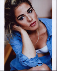 Emily Bett Rickards headshot photo print in denim shirt