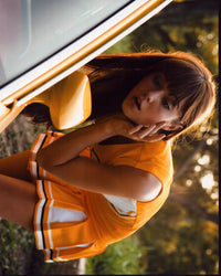 Mary Elizabeth Winstead looking in car mirror photo print from Grindhouse.