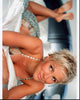 Brittany Daniel laying on bed photo print, elegant decor