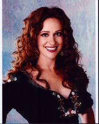 Rebecca Creskoff photo print in black top with flowers, available in multiple sizes.