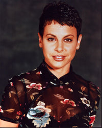 Natalie Raitano photo print in sheer and floral top.