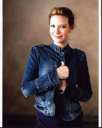 Anna Torv in Denim Jacket Photo Print showcasing style and charisma.