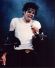 Michael Jackson performing in white shirt and leather jacket photo print.