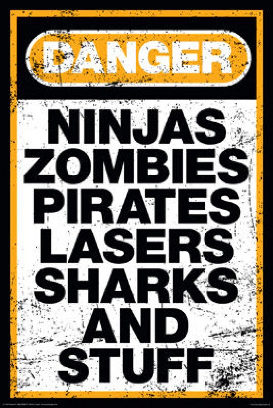 Danger - Ninjas, Zombies Stuff Rolled Poster Print