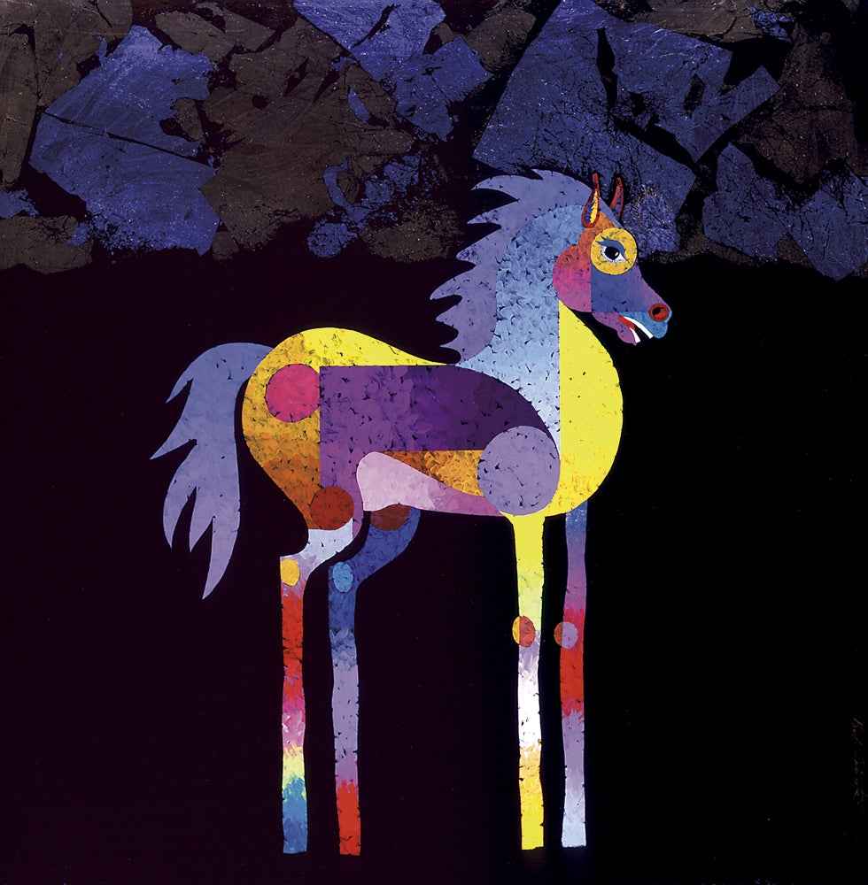 Night Foal Poster Print by Bob Coonts showcasing a young horse in moonlight.
