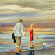 Walking Down the Shore Poster Print by Harriet Nordby, serene beach scene artwork