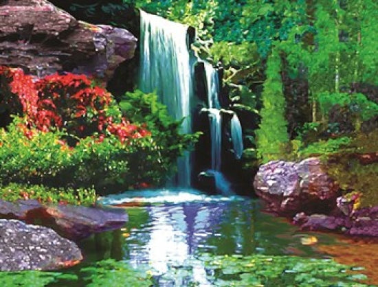 Waterfall D Poster Print by Jeff Maraska showcasing a tranquil waterfall scene.