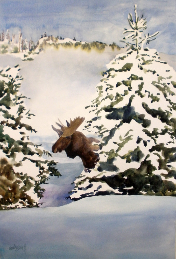 Moose Movement Poster Print by Kay Smith showcasing a majestic moose in motion.