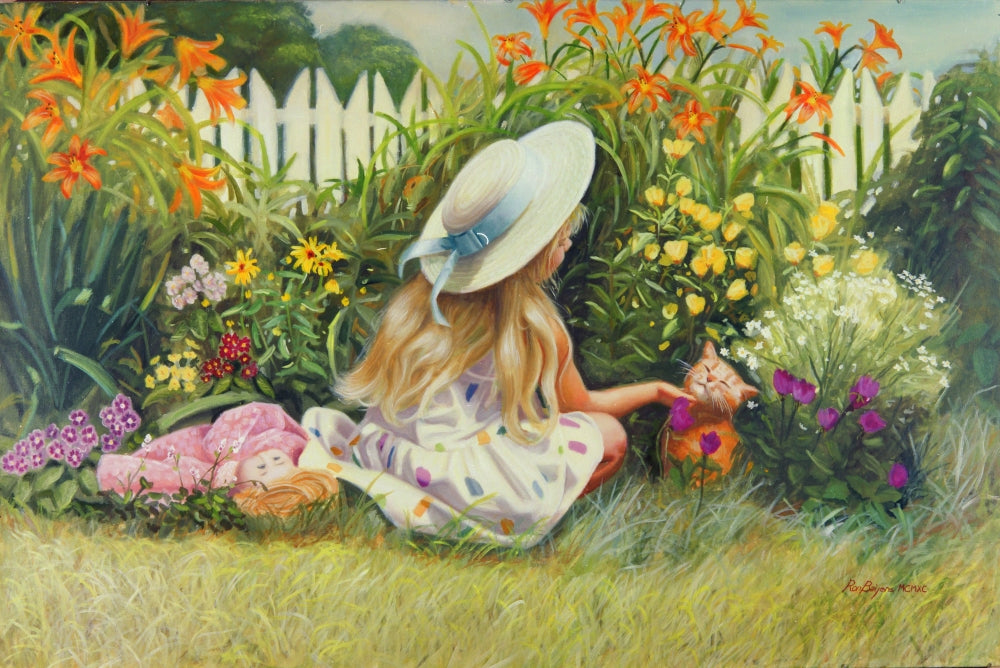 In Mother's Garden Poster Print by Ron Bayens showcasing vibrant flowers.