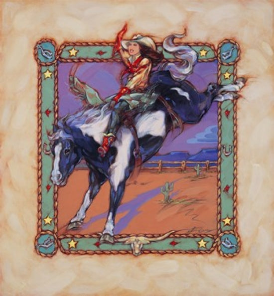 Let'er Buck Poster Print by Susan Edison, 12 x 12, vibrant and inspiring artwork.