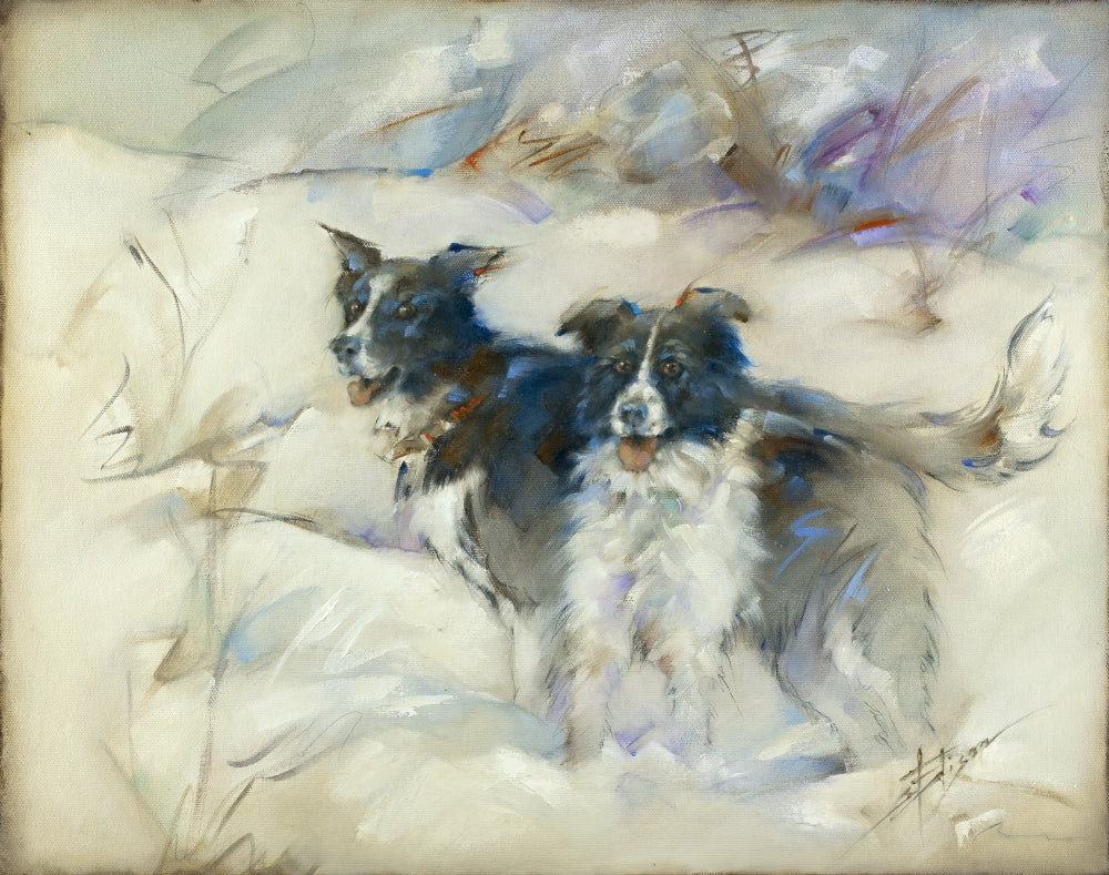 Cowdogs Poster Print by Susan Edison featuring rural life and cattle dogs.
