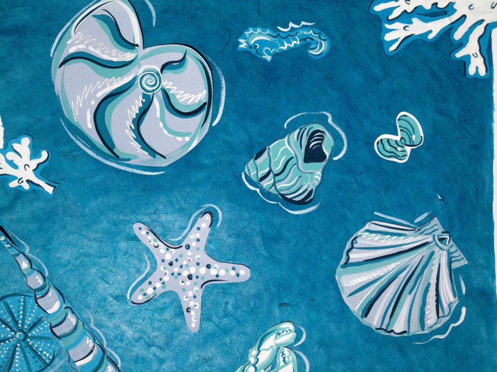 Shells 2 Poster Print by Sara Henry showcasing vibrant coastal seashells.