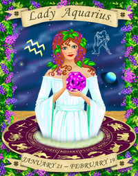 Aquarius Poster Print by Sheila Kalisher featuring vibrant zodiac design.