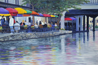 Riverwalk poster print by Vivian Dunbar, vibrant urban waterfront scene.