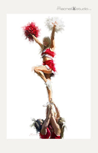 Cheerleaders Poster Print by The Macneil Studio, vibrant artwork capturing cheerleading spirit.