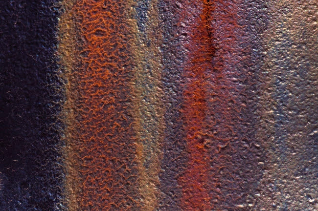 Details of Rust and Paint on Metal Poster Print by Zandria Muench Beraldo, showcasing textures and colors of weathered metal.