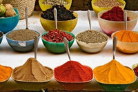 Bowls with Colorful Spices at Bazaar, Luxor, Egypt Poster Print