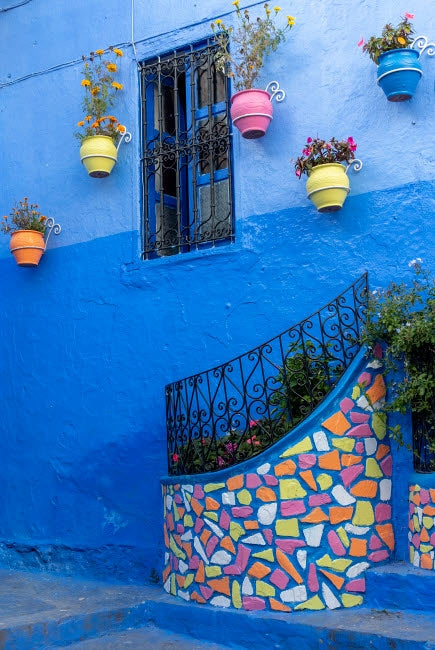 Colorful house exterior in Chefchaouen, Morocco poster print