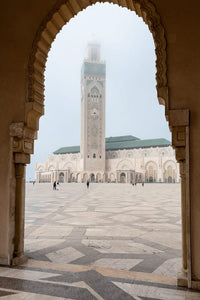 Casablanca Mosque exterior poster print by Jaynes Gallery showcasing intricate architecture.