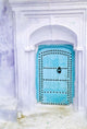 Traditional Moorish-styled Blue Door Poster Print showcasing vibrant Moroccan architecture