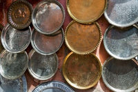 Art print of brass plates for sale in the Souk, Marrakech
