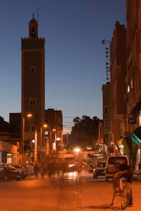 Er Rachidia Town Mosque and Rue el-Mesjia Poster Print by Walter Bibikow featuring Ziz River Valley, Morocco.
