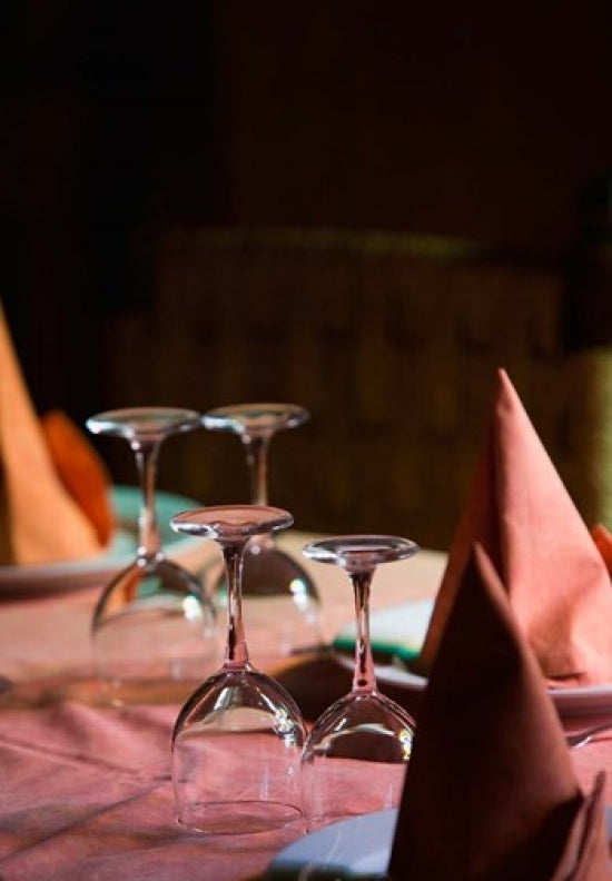 Morocco Agadir Fine Dining Room Poster Print by Walter Bibikow featuring elegant dining setup.