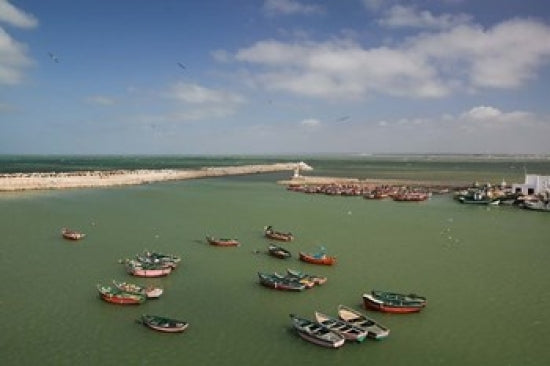 Morocco Jadida Portuguese Fortress Fishing Boats Poster Print by Walter Bibikow