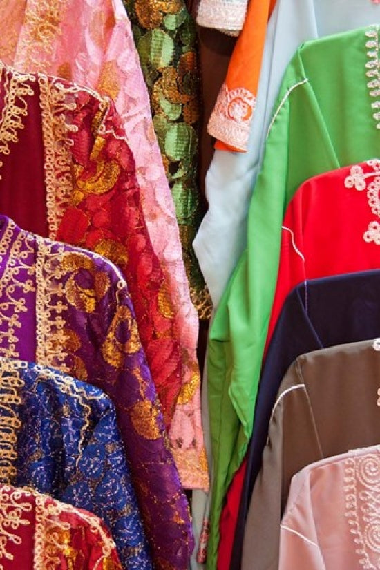 Caftan Textiles from Fes Medina, Morocco Poster Print by William Sutton