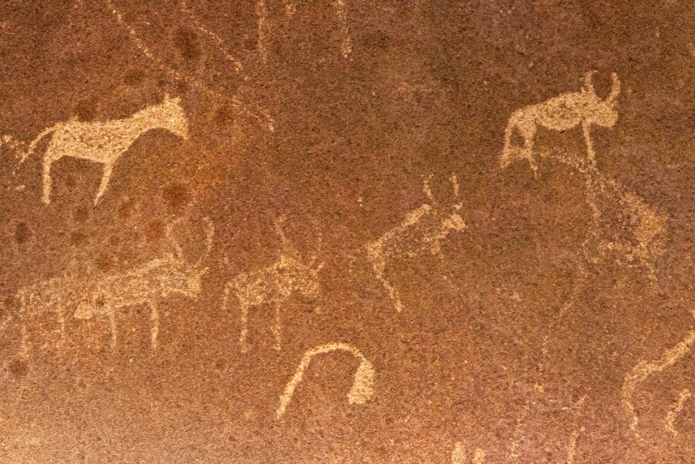 Bushman engravings at Twyfelfontein poster print showcasing ancient rock art from Namibia.