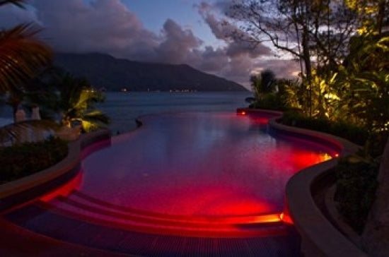 Resort Pool Scene Art Print by Alison Wright featuring the Northolme Hotel in Seychelles