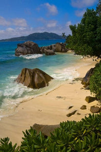 Coastal View of La Digue Island Seychelles Poster Print by Alison Wright