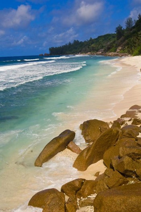 Tropical Beach poster print featuring La Digue Island, Seychelles by Alison Wright.